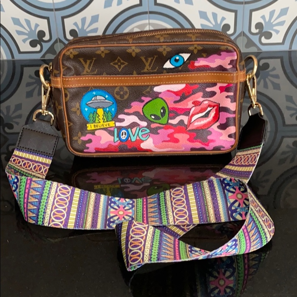 Louis Vuitton Brown Monogram Crossbody Bag with Pink Camouflage Artwork